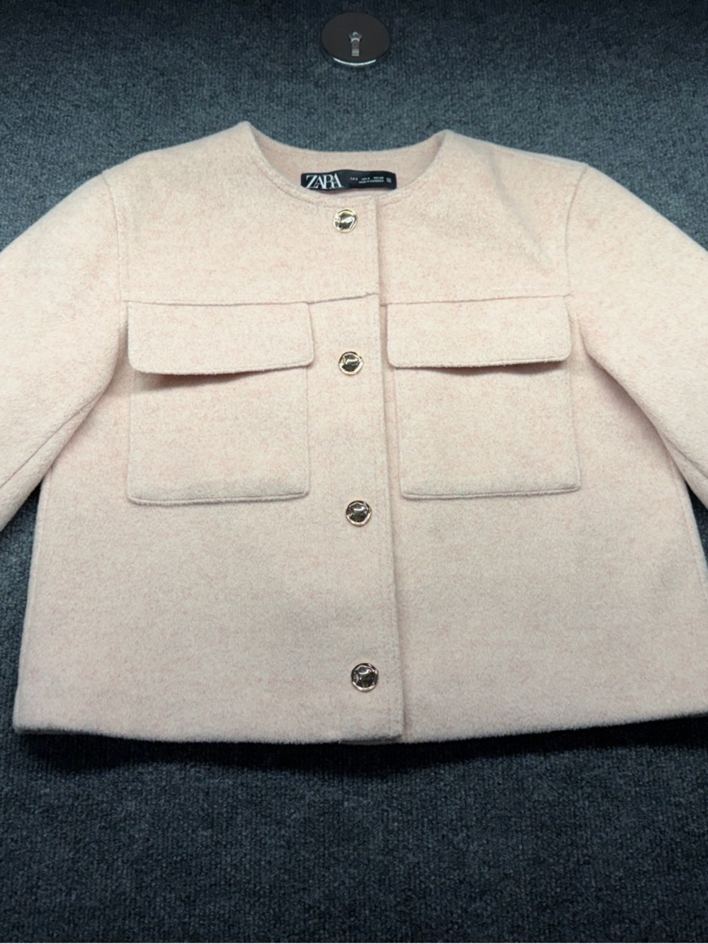 ZARA Cropped Wool Blend Jacket with Flap Pockets – Soft Pink